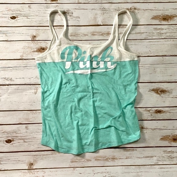 VS PINK Sea Green & White Tank Top - Picture 1 of 3